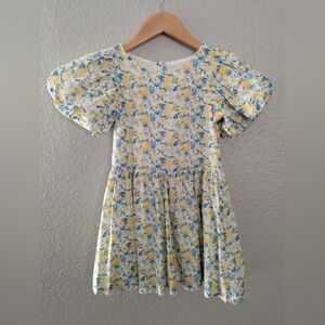Janie and Jack Yellow & Blue Floral Puff-Sleeve Dress